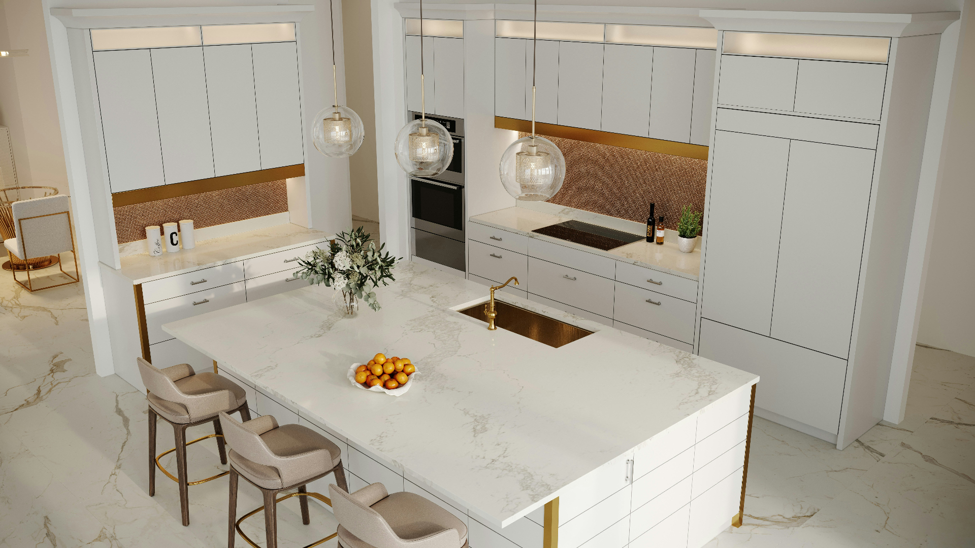Premium marble kitchen worktop installation in Cardiff